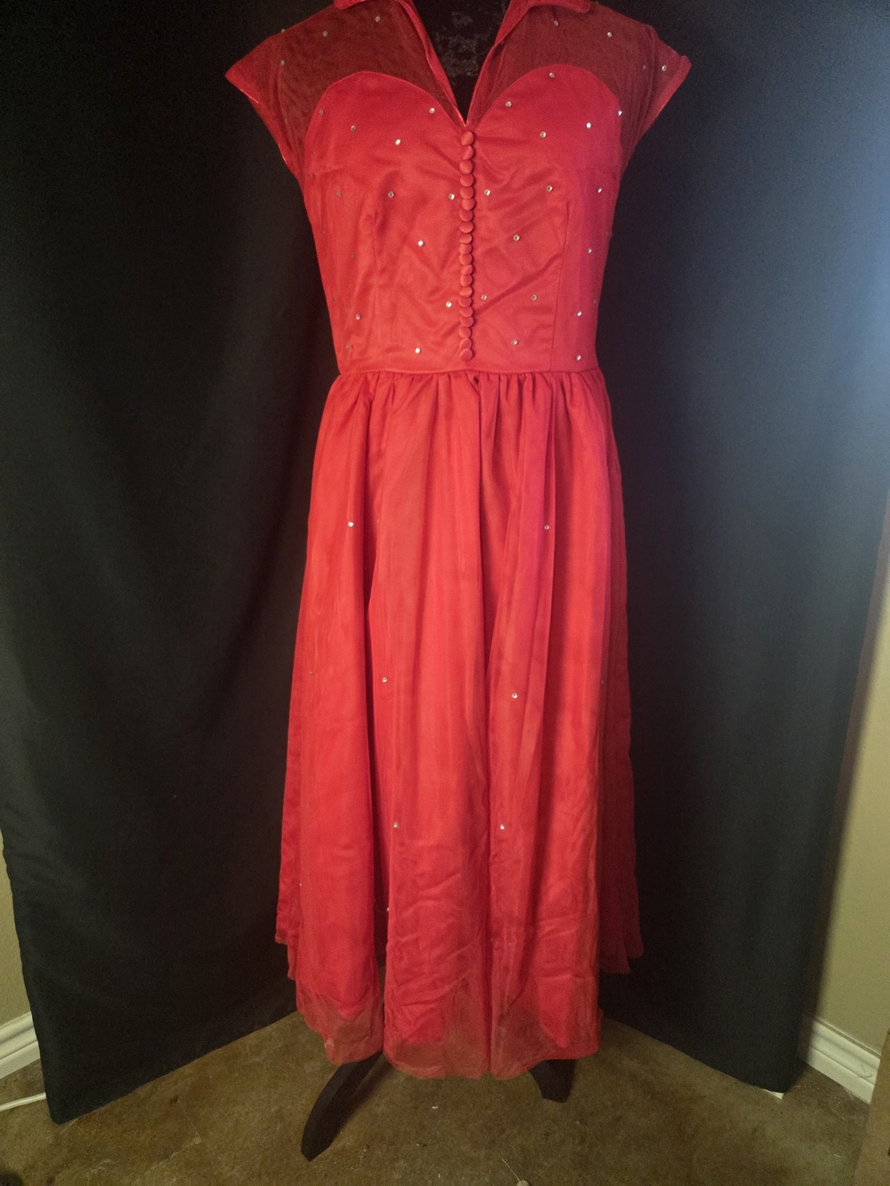 Red Girls' Party Dress with Decorative Buttons
